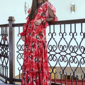 COSTARELLOS PINK FLORAL GOWN - SIZE 0